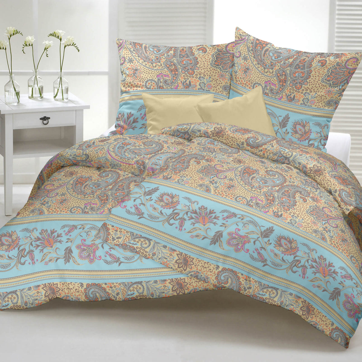 bettwaesche casatex ornamente blumen beige