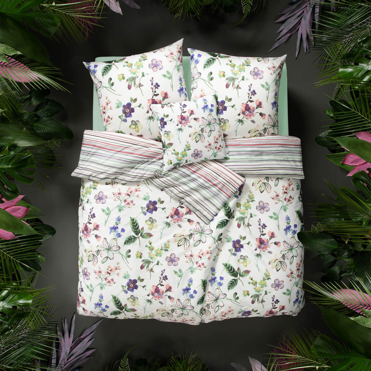 bettwaesche estella blumen wasserfarben bunt mako satin