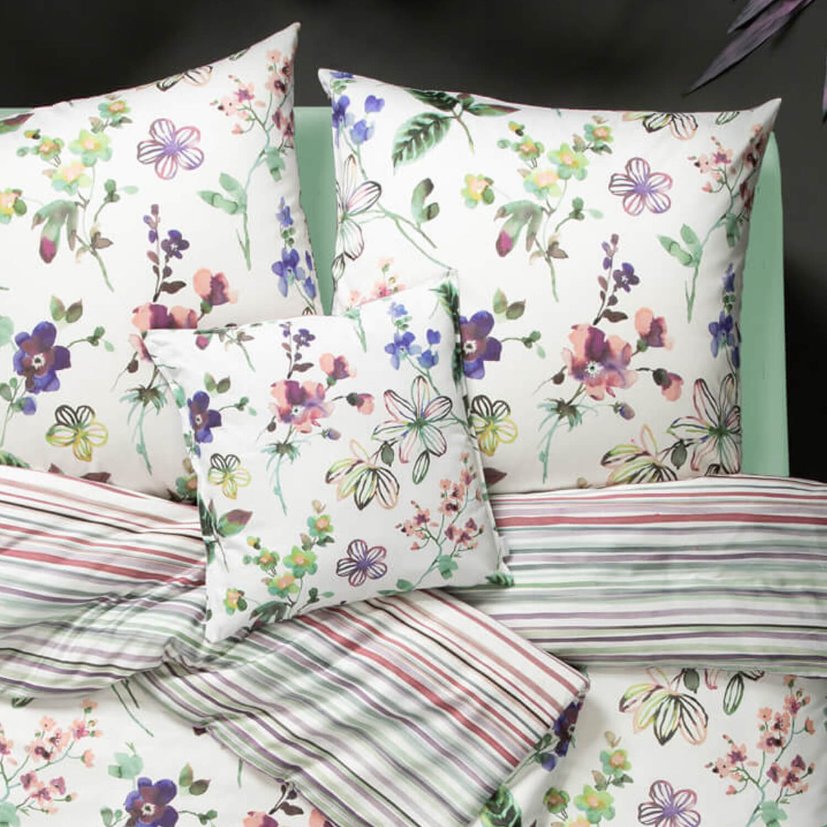 bettwaesche estella blumen wasserfarben bunt mako satin