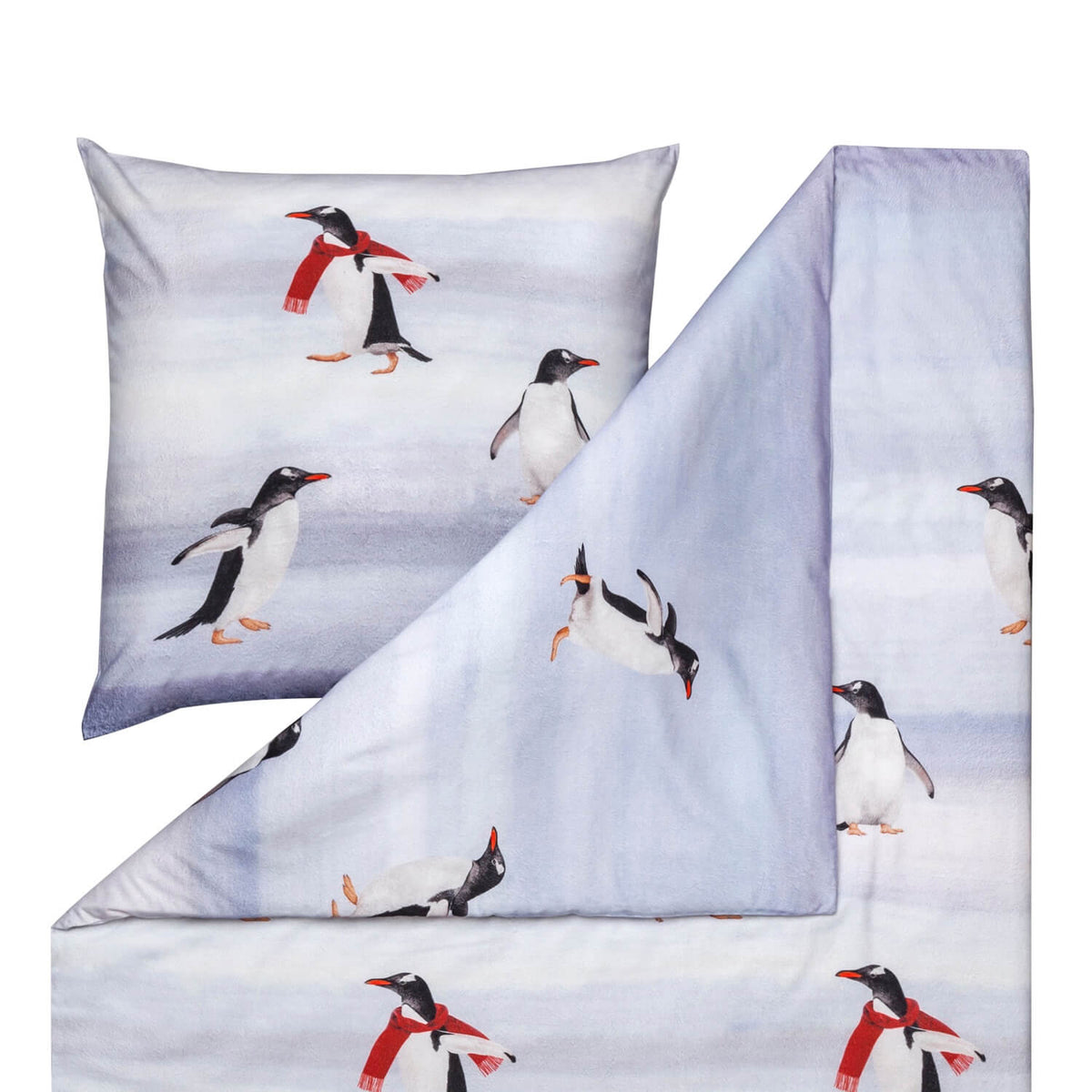 Estella Bettwäsche Pingu 4400 820 Silber Pinguine Winter Kuschelflanell