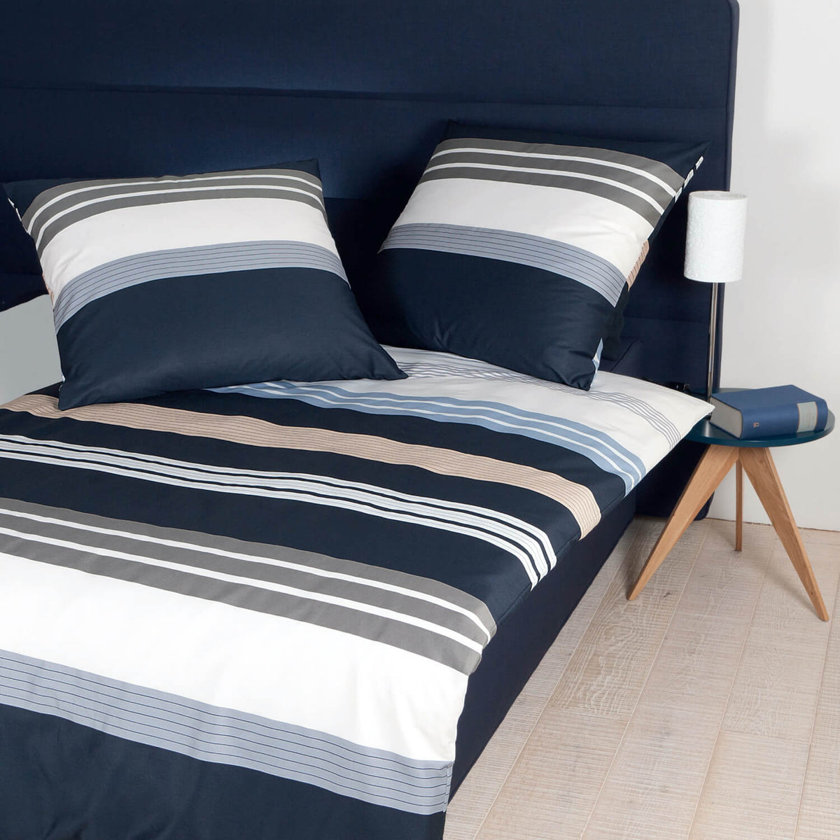 Janine Bettgarnitur J.D. 8481-08 Streifen Gestreift Linien Blau Blue Silber Mako Satin