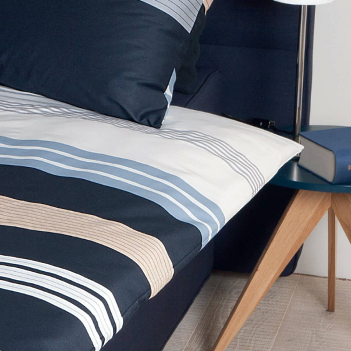 Janine Bettgarnitur J.D. 8481-08 Streifen Gestreift Linien Blau Blue Silber Mako Satin