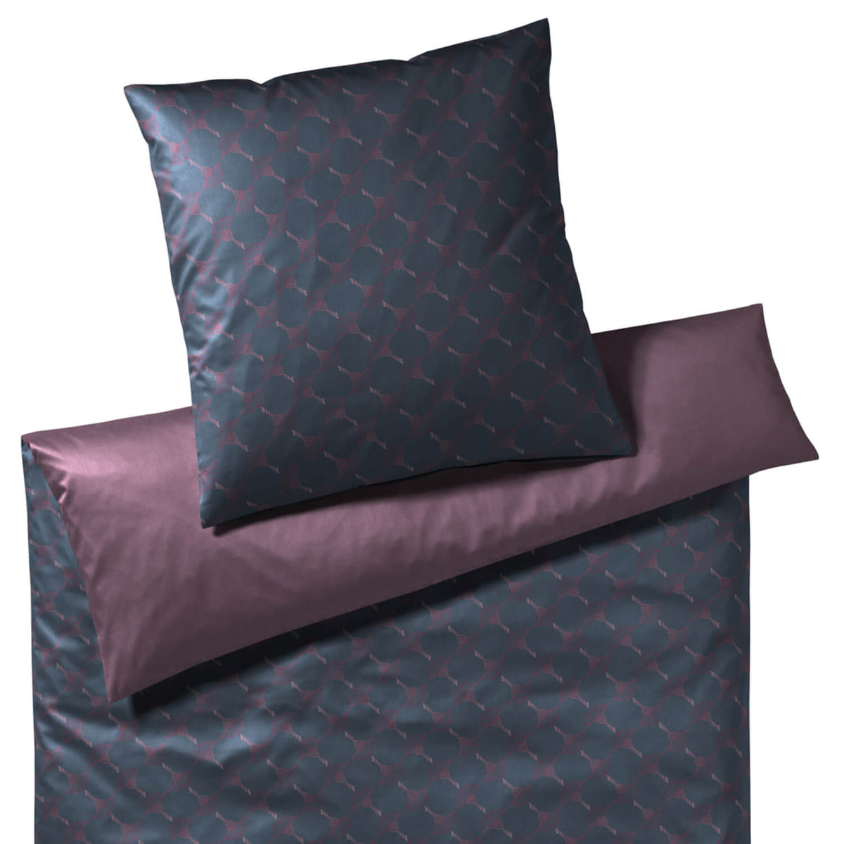 JOOP! Bettgarnitur Cornflower Double 4083 05 Anthrazit Aubergine Wendeoptik Kornblumen Mako Satin