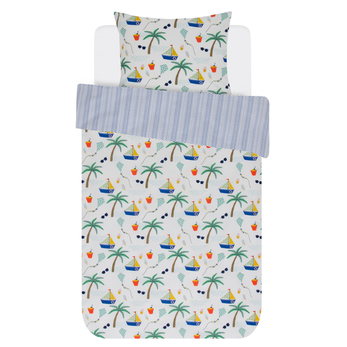 Covers & Co Kinder Wendebettwäsche Manoas Bunt Palmen Eimer Sonnenbrille Drachen