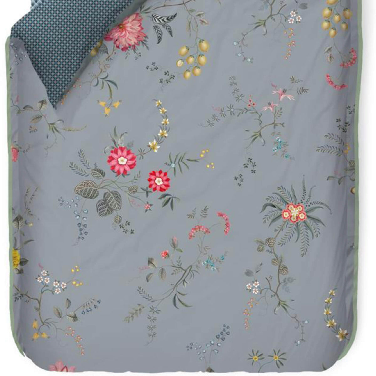 bettgarnitur bettwaesche blumen fruechte blau