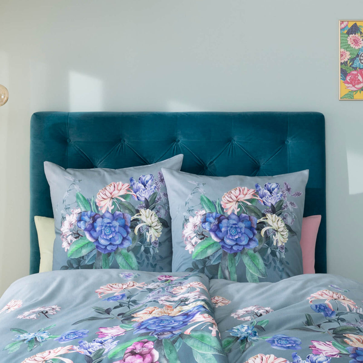 bettwaesche bettgarnitur blumen motiv blau