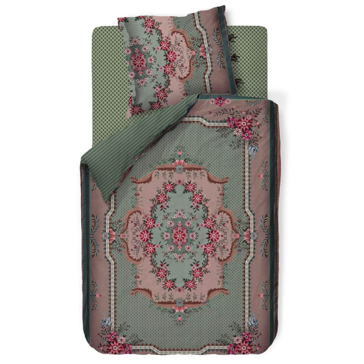 bettgarnitur bettwaesche floral rosetten gestreift