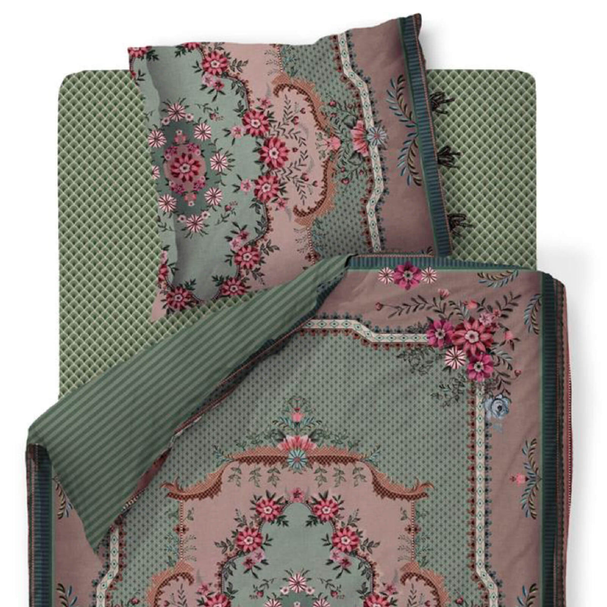 bettgarnitur bettwaesche floral rosetten gestreift