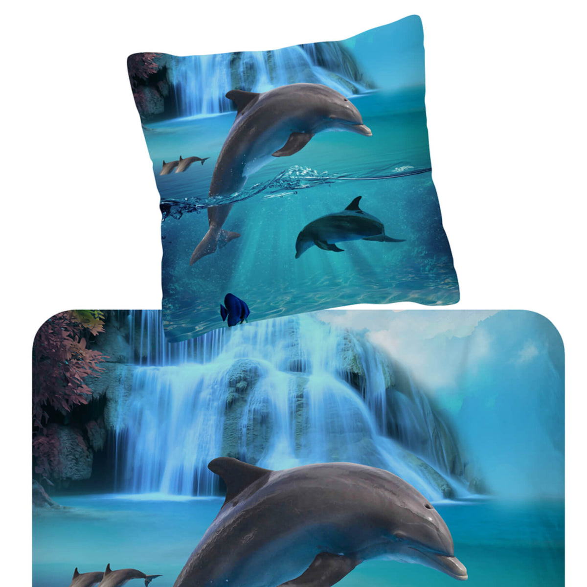 deckenbezug kissenbezug delfine fische wasserfall baumwolle