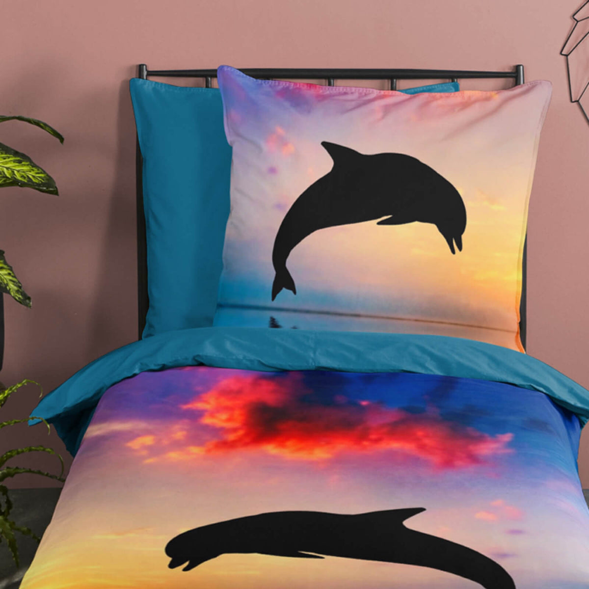 bettwaesche delfin sonnenuntergang blau