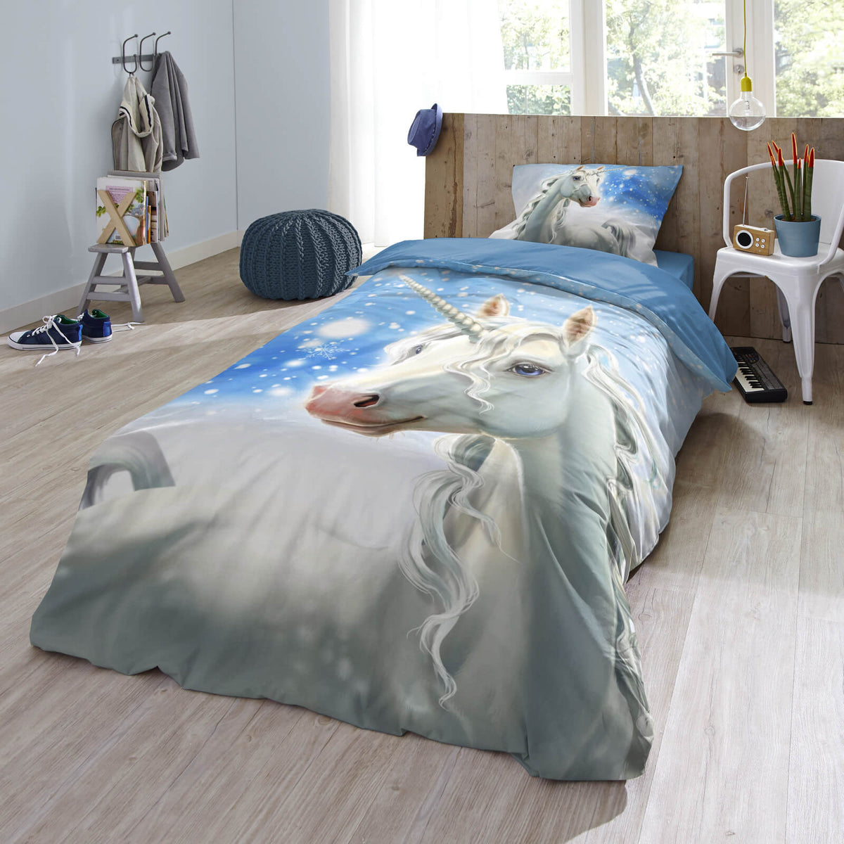 deckenbezug kissenbezug einhorn schnee flanell