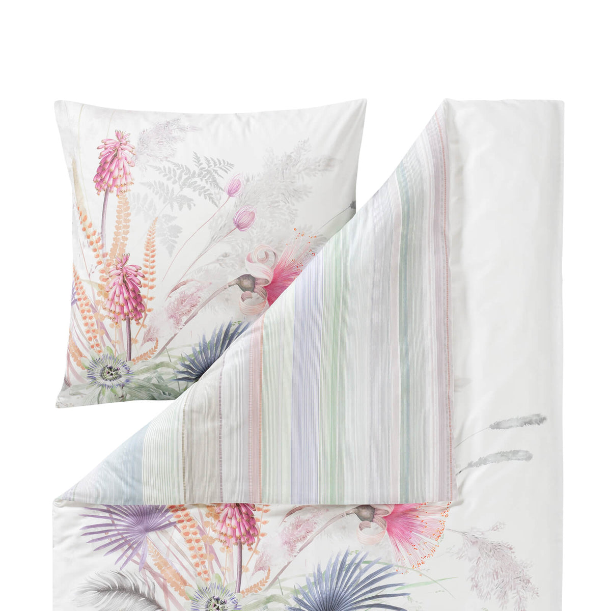 bettbezug kissenbezug floral blaetter wendeoptik gestreift