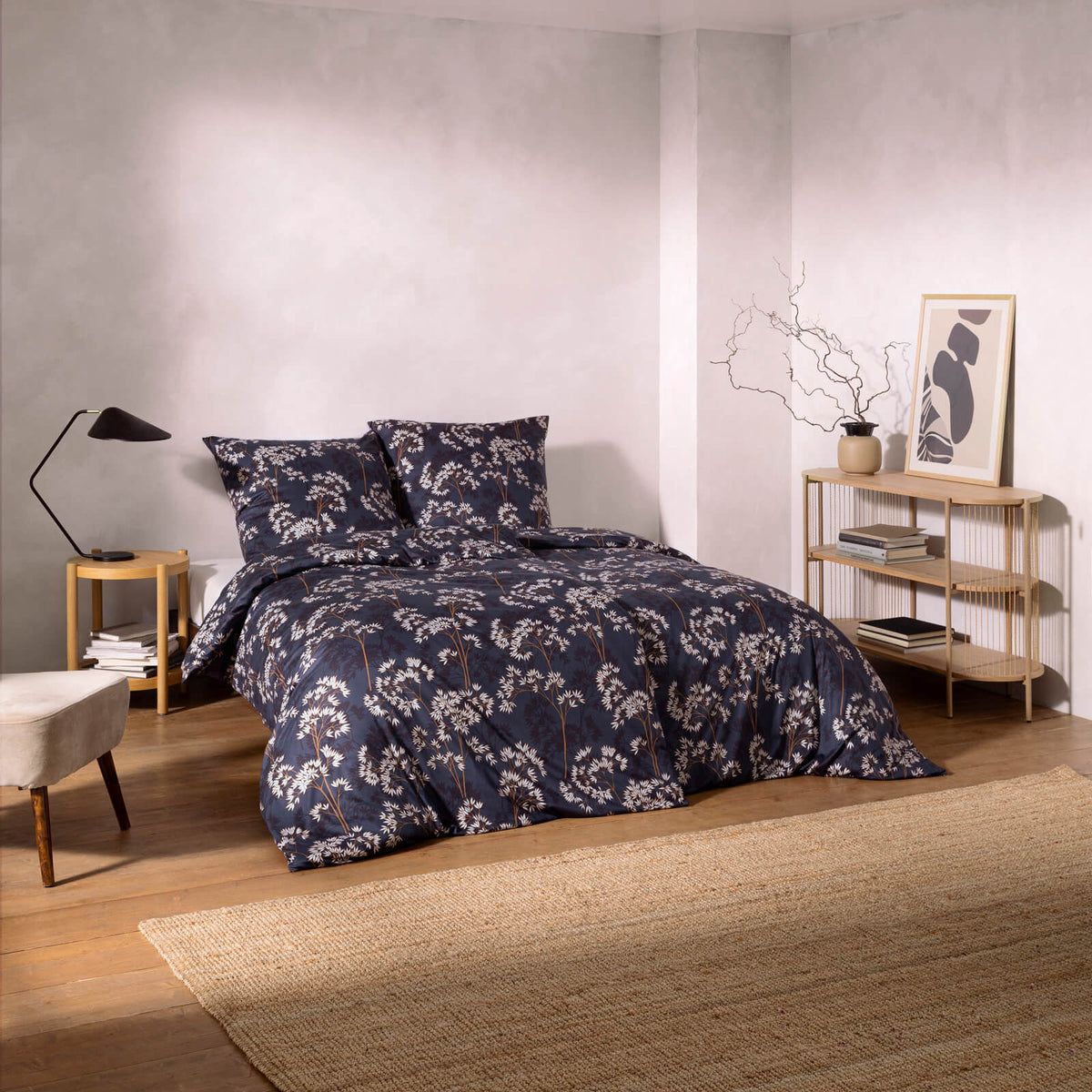 bettbezug kissenbezug floral blueten blau