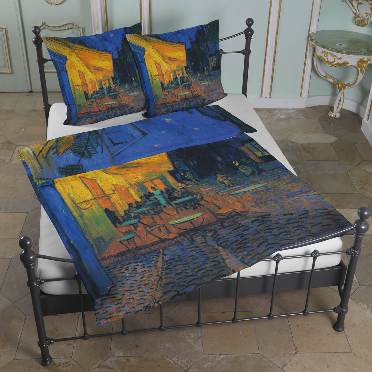 bettwaesche vincent van gogh kunstwerk malerei cafe abend
