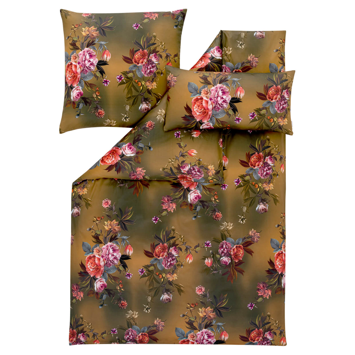 bettwaesche estella gold blumen blueten baumwolle satin