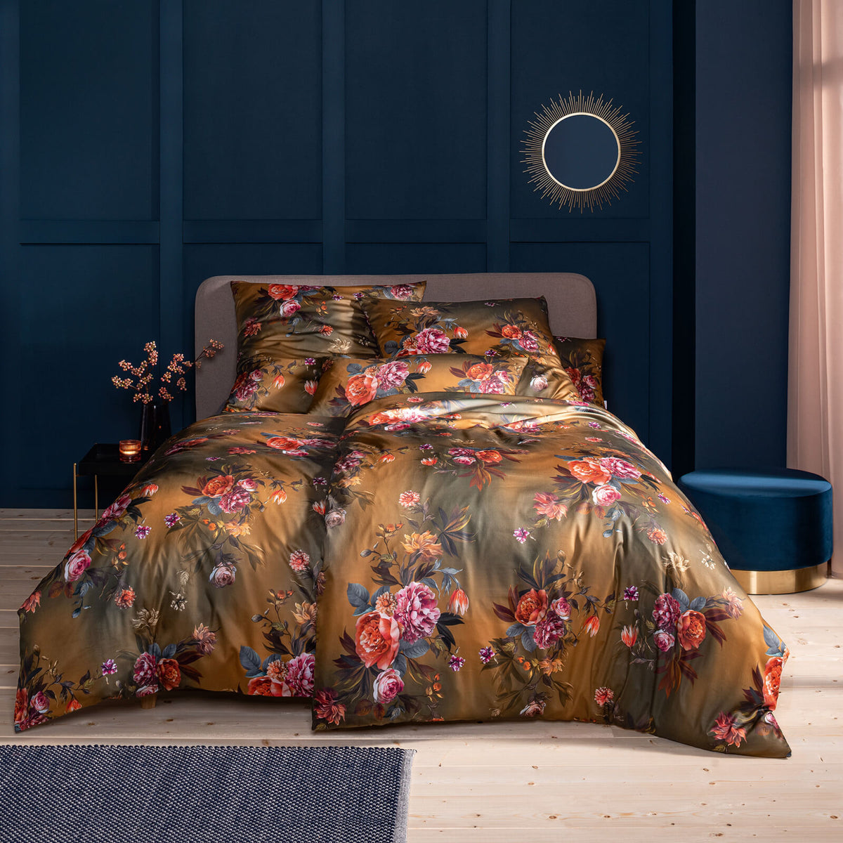 bettwaesche estella gold blumen blueten baumwolle satin