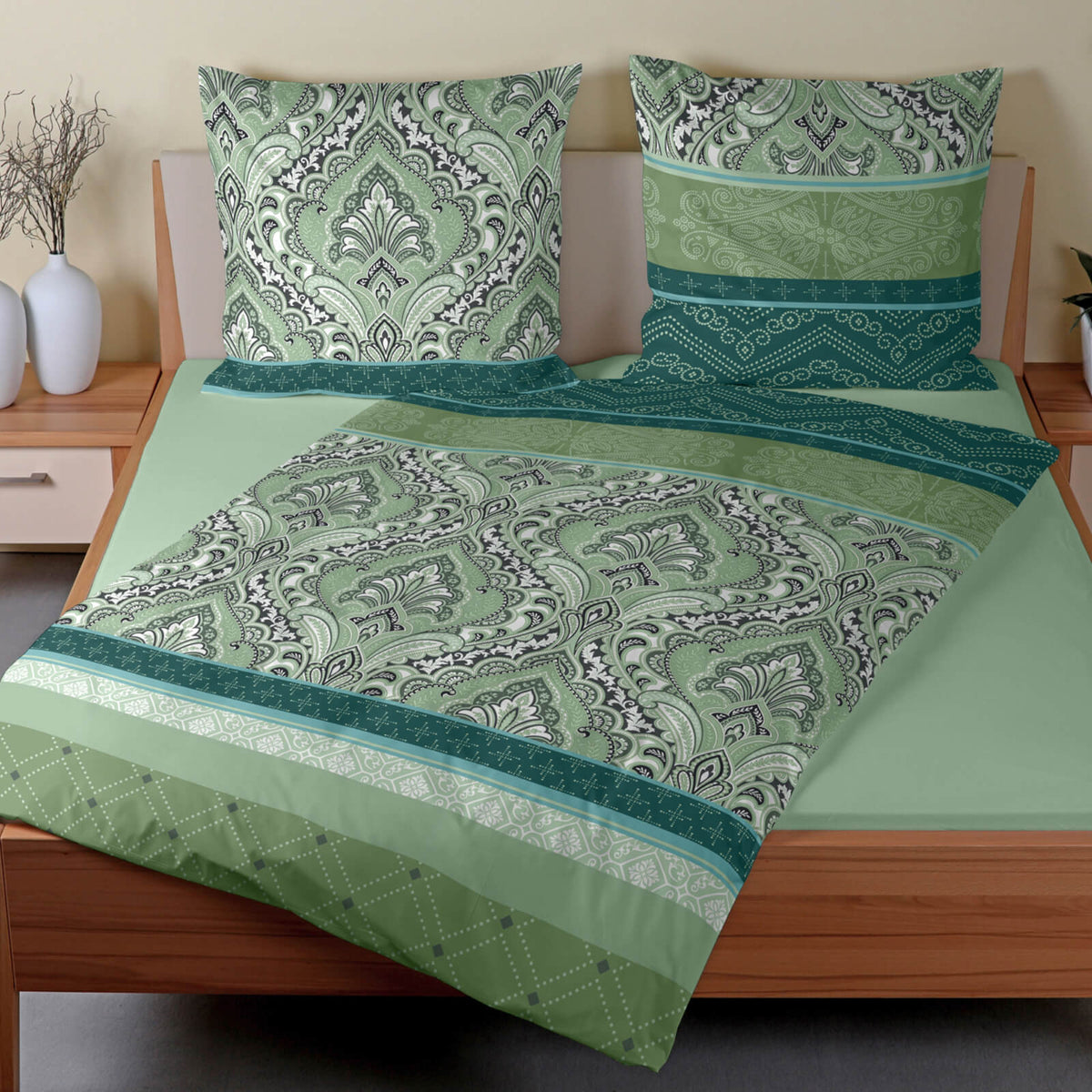 bettwaesche mandala gemustert satin salbei