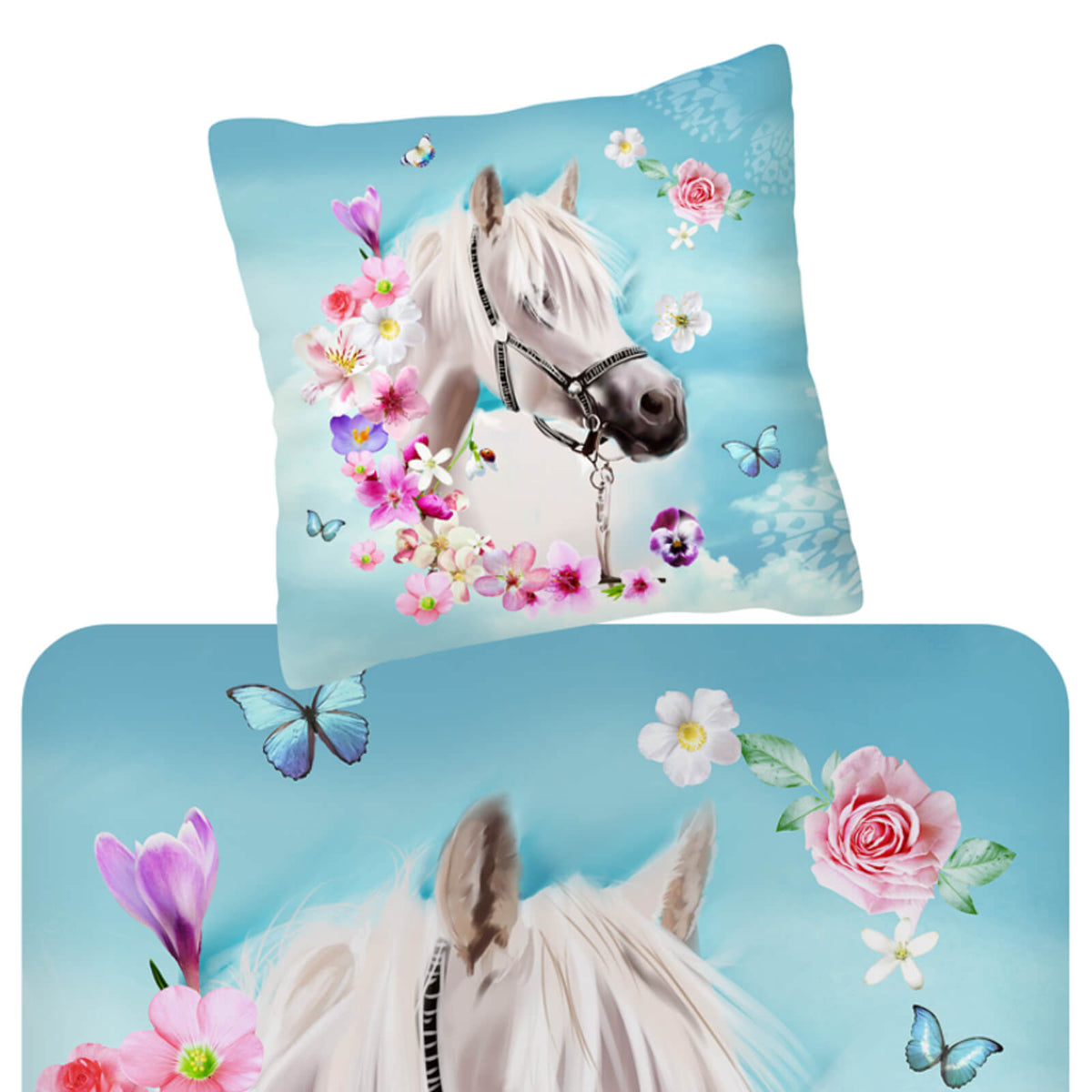 bettwaesche pferd blumen blueten