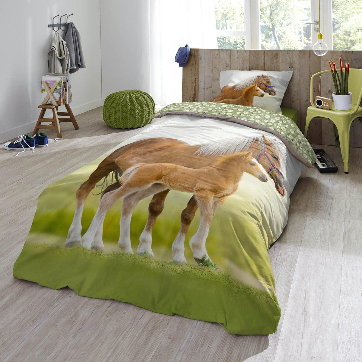 bettwaesche pferd baby blumen baumwolle renforcé