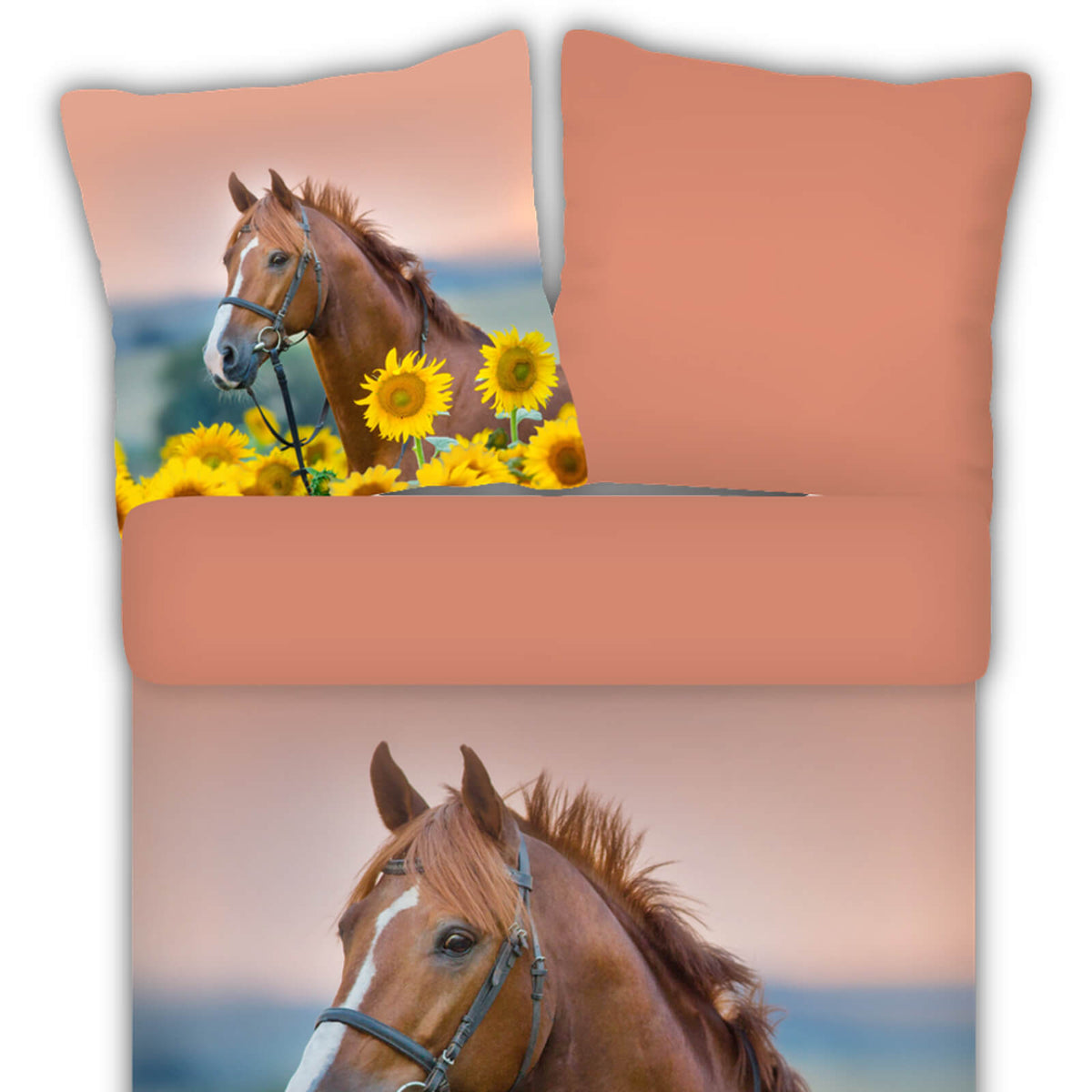 bettwaesche bettgarnitur pferd sonnenblumen espico