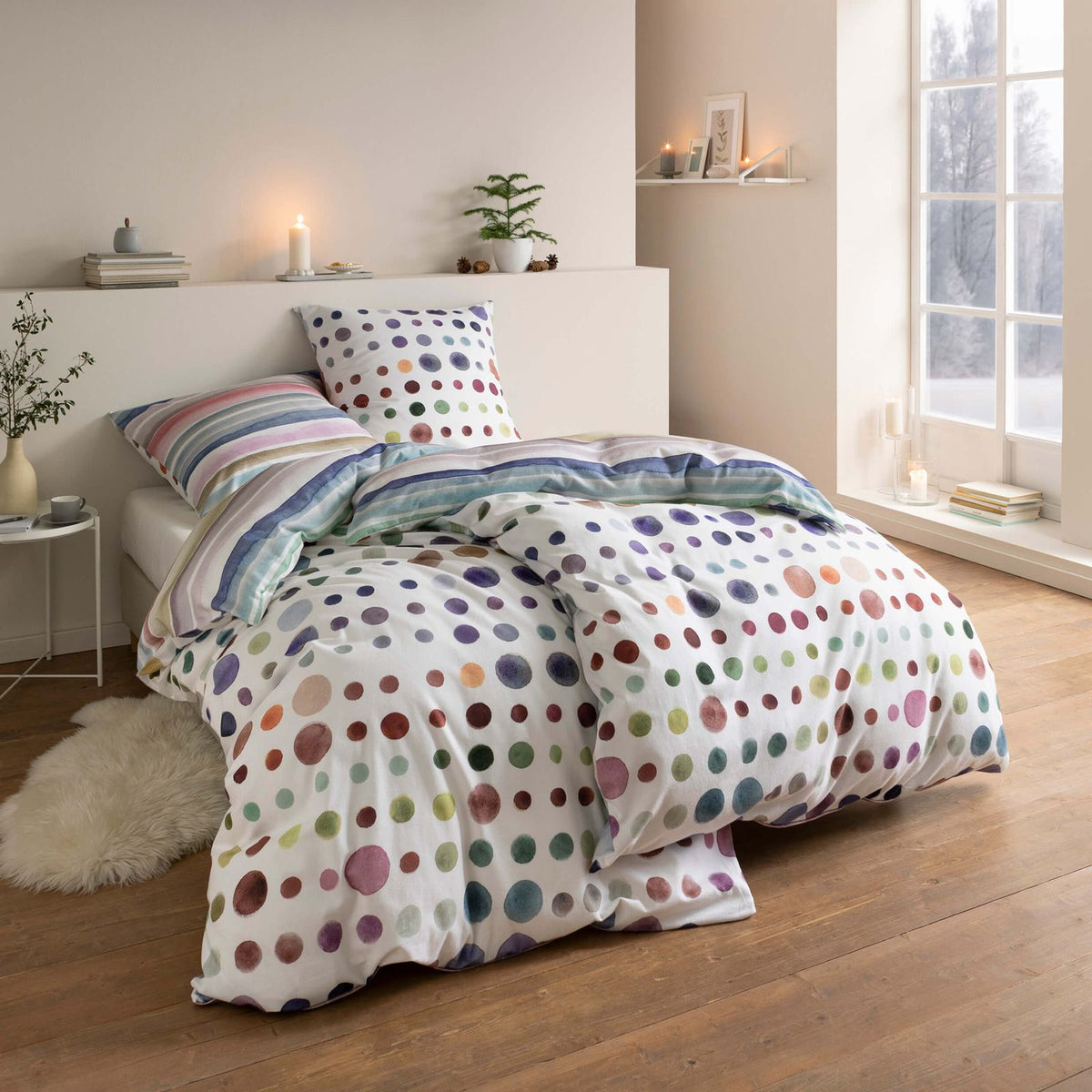 bettwaesche punkte dots querstreifen multicolor