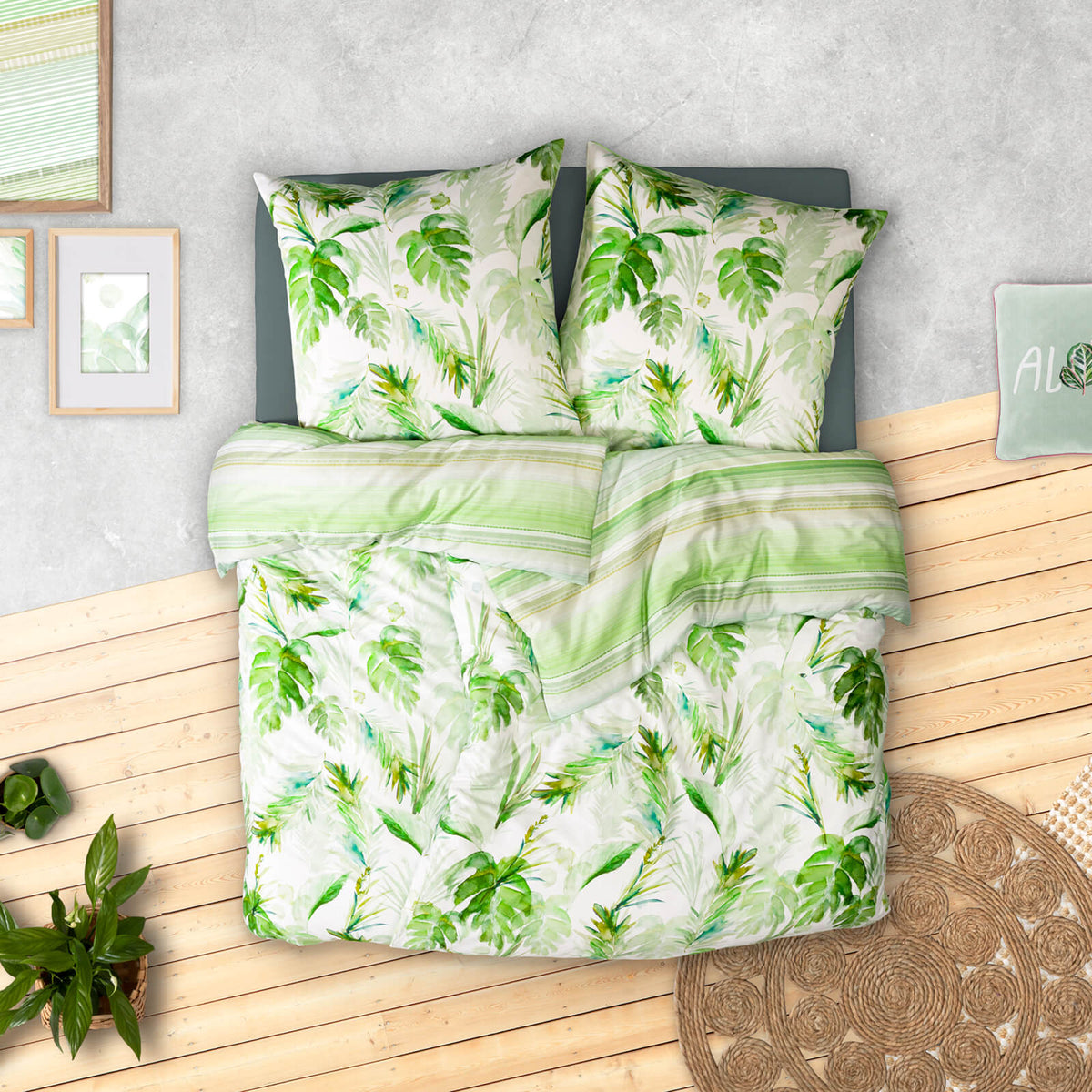Estella Bettwäsche Tropicana 4756 530 Grün Mako Satin