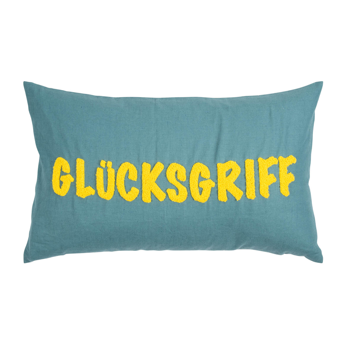 kissenhuelle kissenbezug schriftzug spruch blau gelb