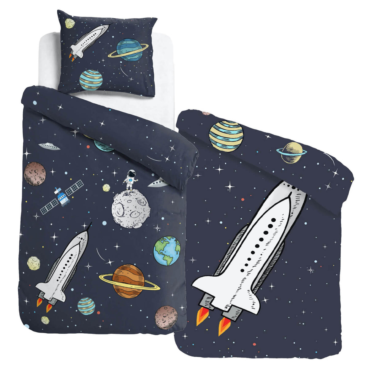 bettwaesche rakete weltall mond espico
