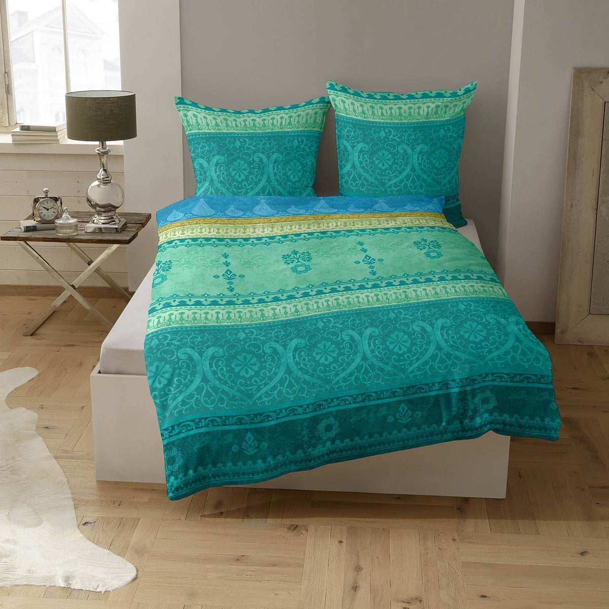 bettwaesche ornamente paisley gruen indi tuerkis