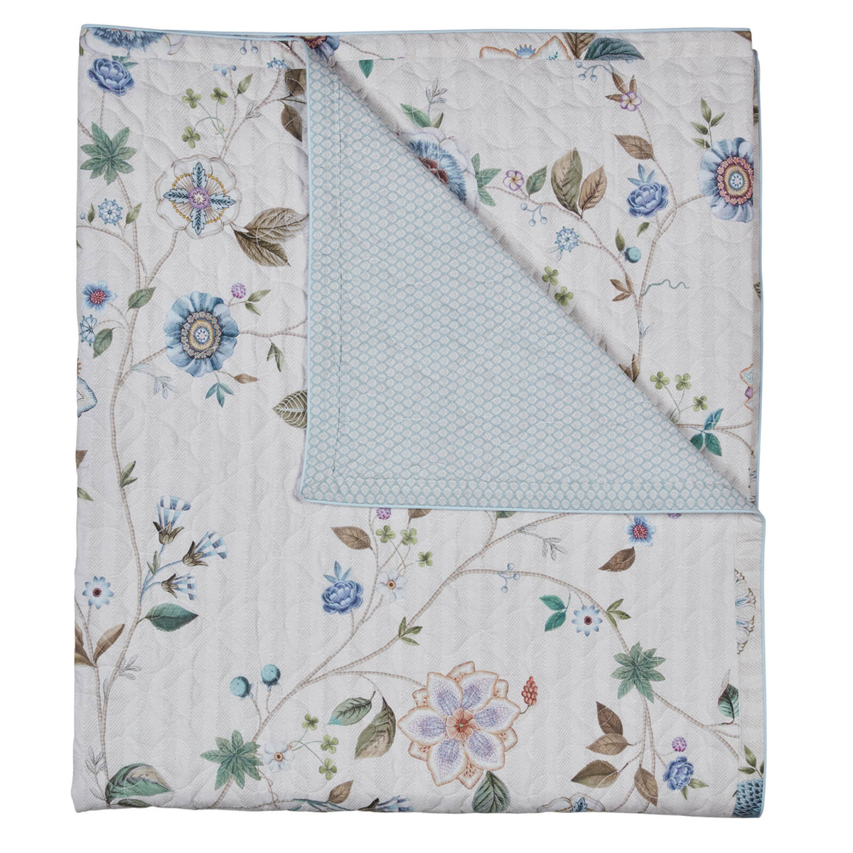 tagesdecke gebluemt blattmuster blau