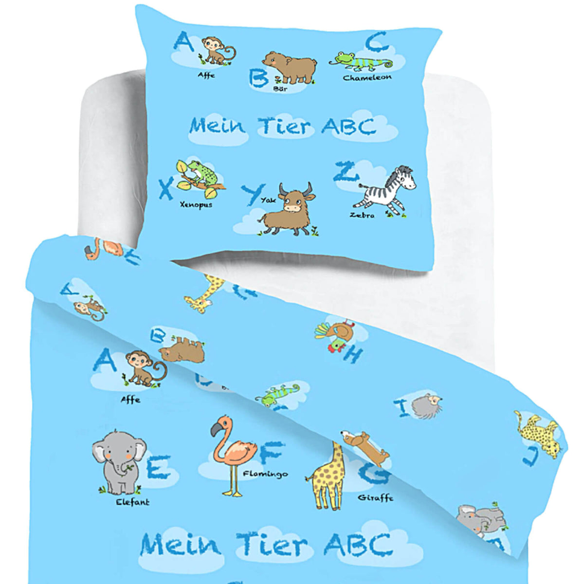 bettwaesche tiere blau abc zweiseitig baumwolle renforcé