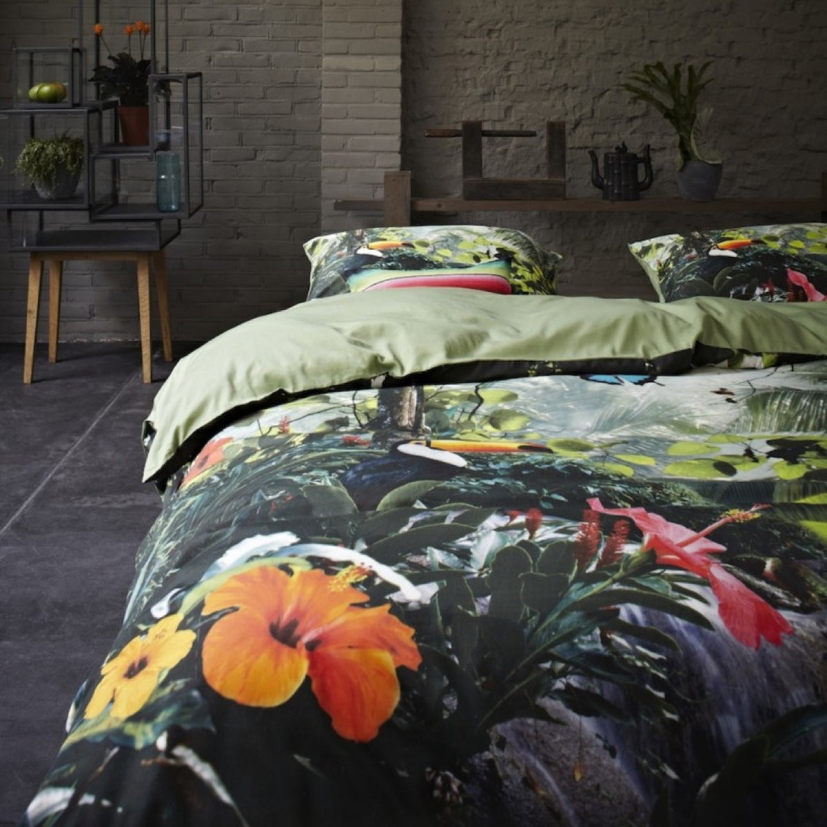 essenza wendebettwäsche gabriel green urwald baumwolle satin