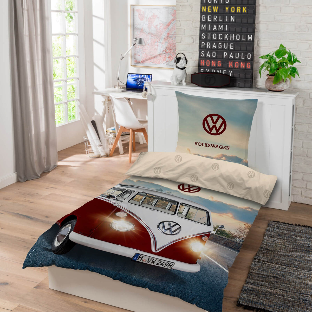 bettwäsche bettgarnitur auto vw t1 straße 