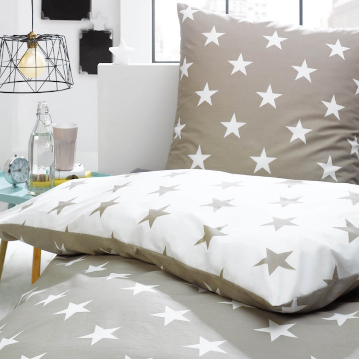 Trend Bettwäsche Stars Beige Braun Wendeoptik 135x200 cm