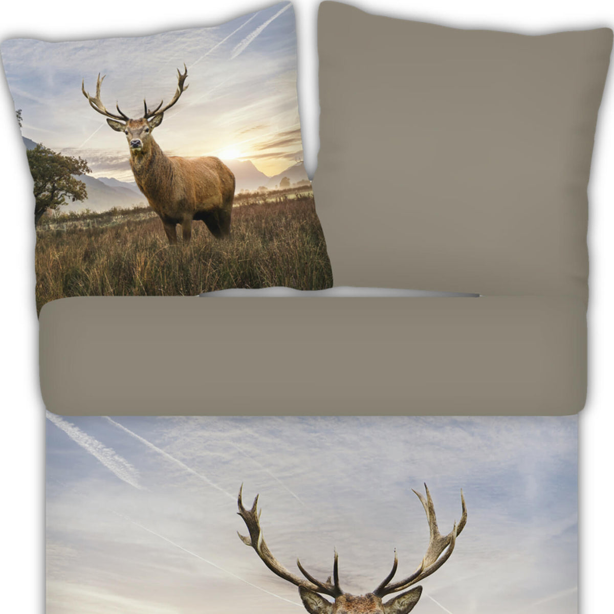 bettwaesche trendy bedding hirsch geweih landschaft berge