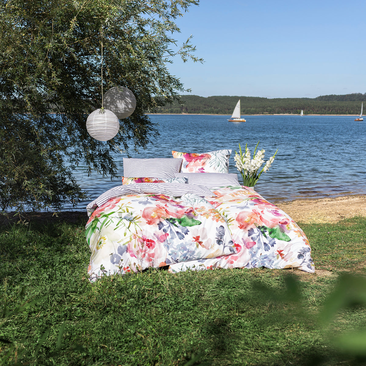 Estella Bettgarnitur Deckenbezug KissenbezugRose 4740 985 Bnt Blumen 