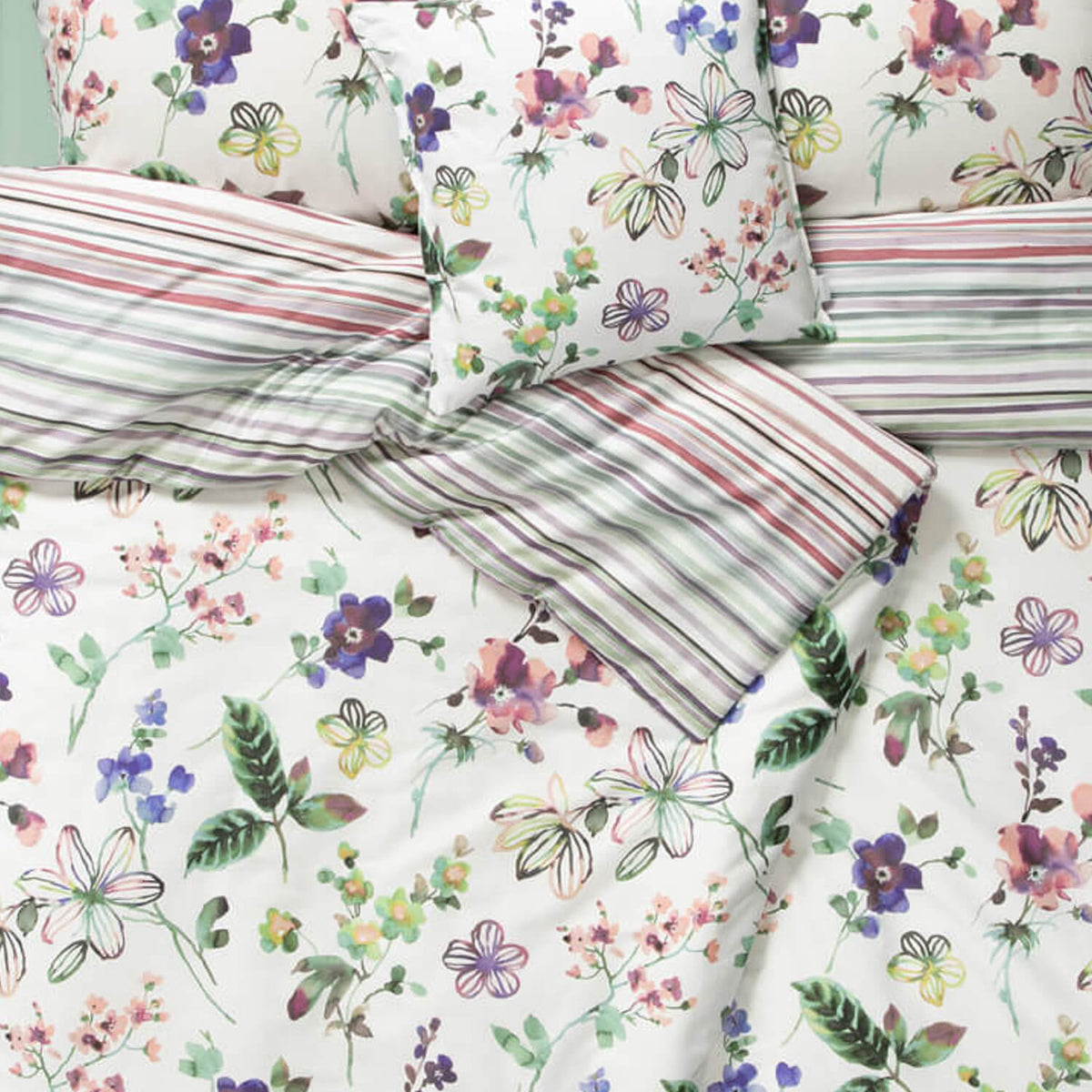 bettwaesche estella blumen wasserfarben bunt mako satin