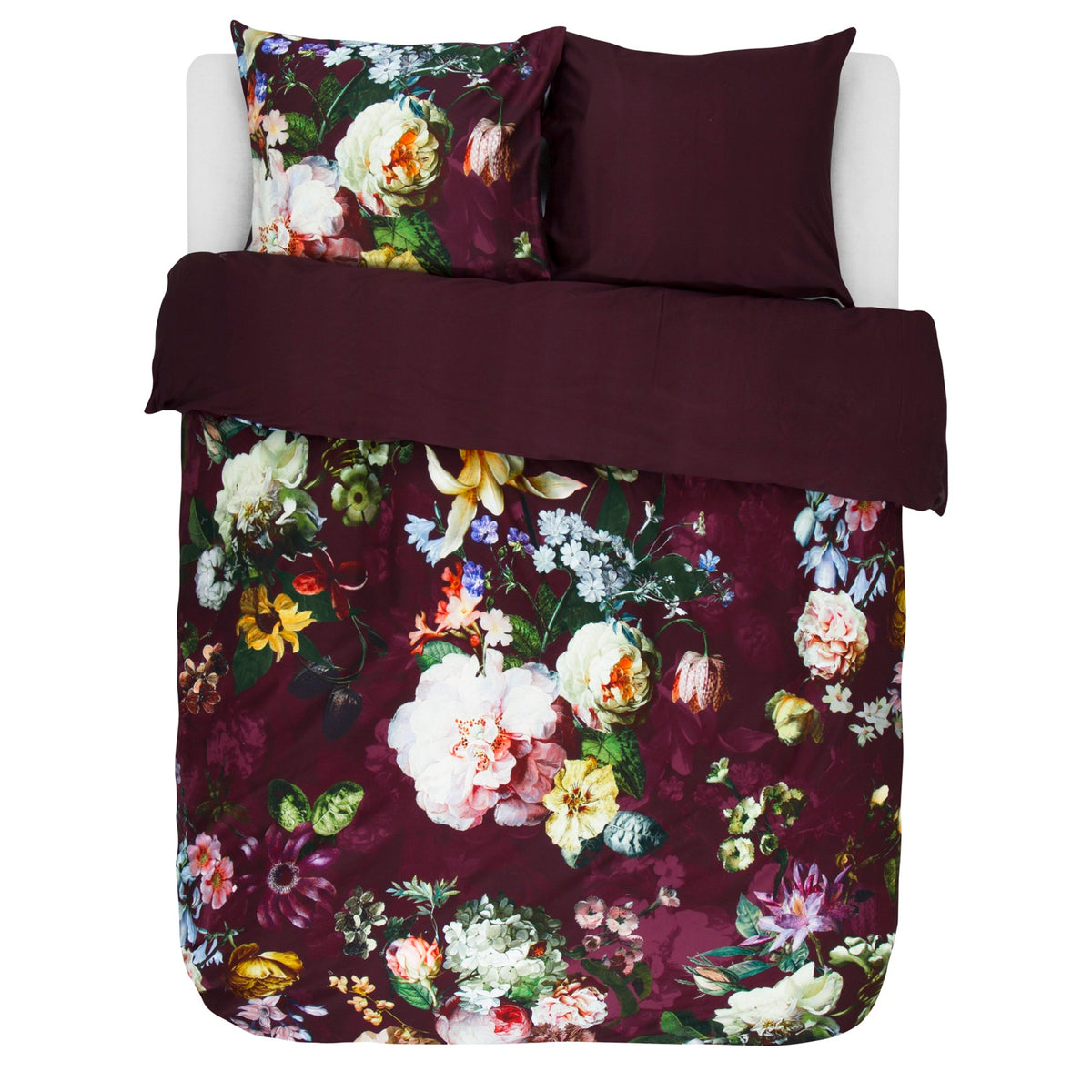 bettwaesche fleur burgundy gebluemt satin