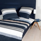 Janine Bettgarnitur J.D. 8481-08 Streifen Gestreift Linien Blau Blue Silber Mako Satin
