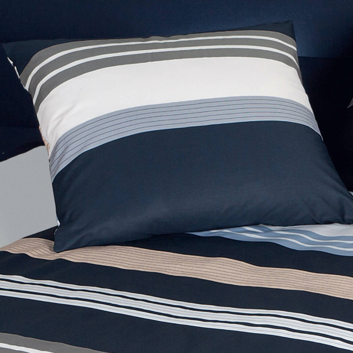 Janine Bettgarnitur J.D. 8481-08 Streifen Gestreift Linien Blau Blue Silber Mako Satin