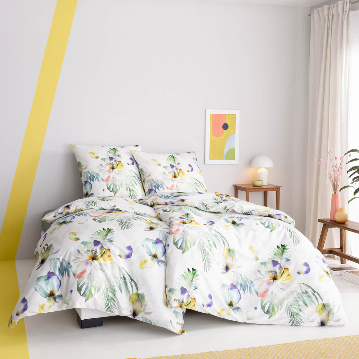 bettwaesche floral blueten bunt mako satin