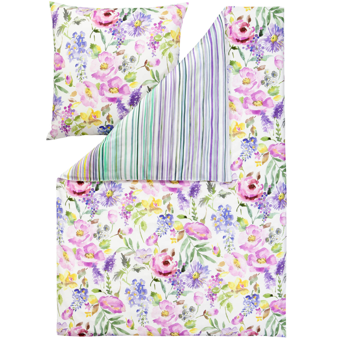 bettbezug kissenbezug blumen gestreift aquarell