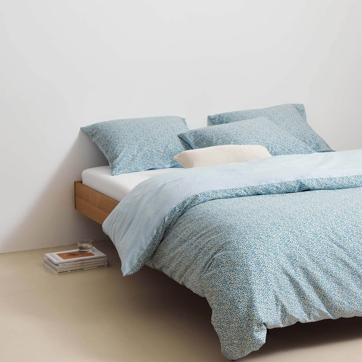 bettwaesche muster blau gelb wendeoptik baumwolle satin
