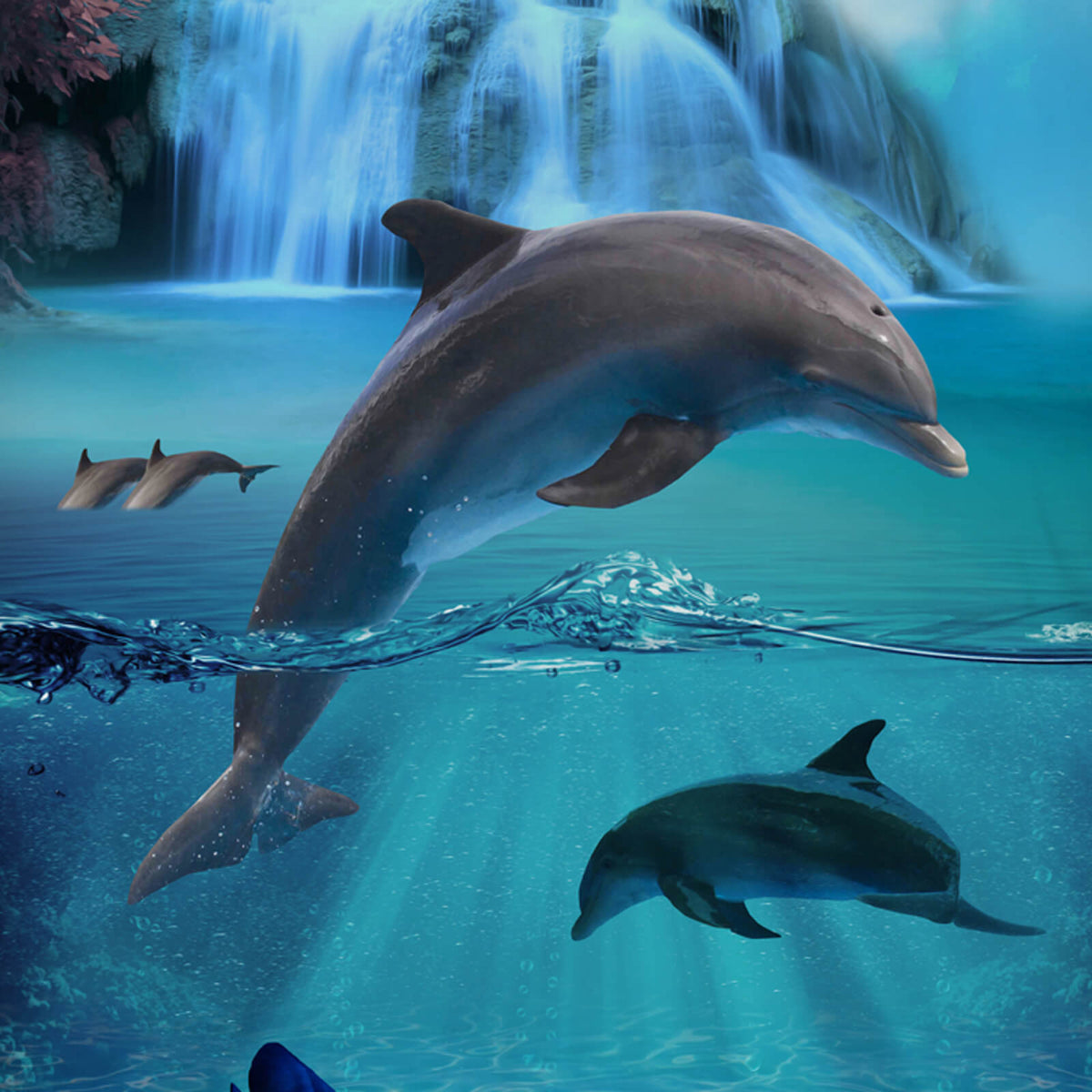 deckenbezug kissenbezug delfine fische wasserfall baumwolle