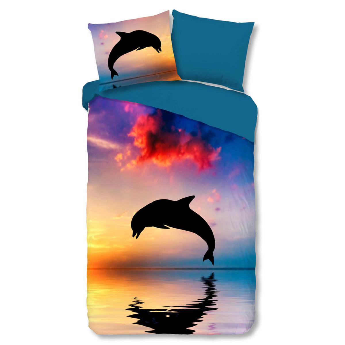 bettwaesche delfin sonnenuntergang blau