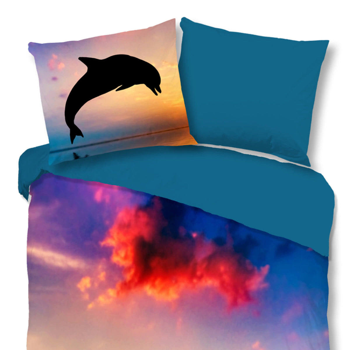 bettwaesche delfin sonnenuntergang blau