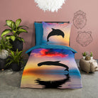 bettwaesche delfin sonnenuntergang blau