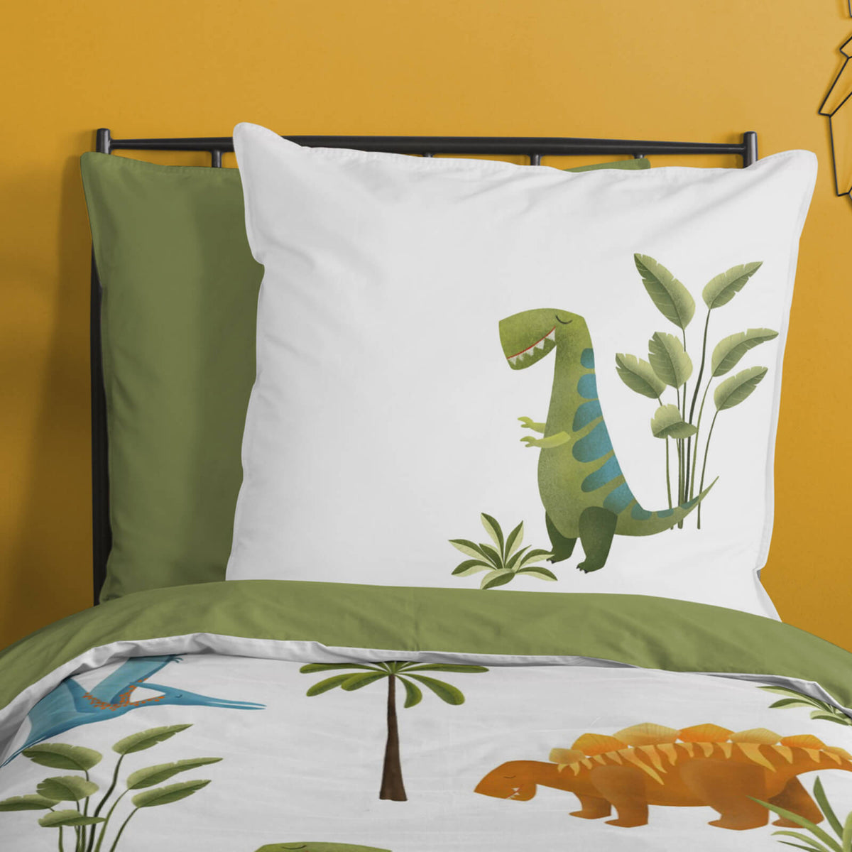 bettwaesche bettgarnitur dino saurier t-rex palmen