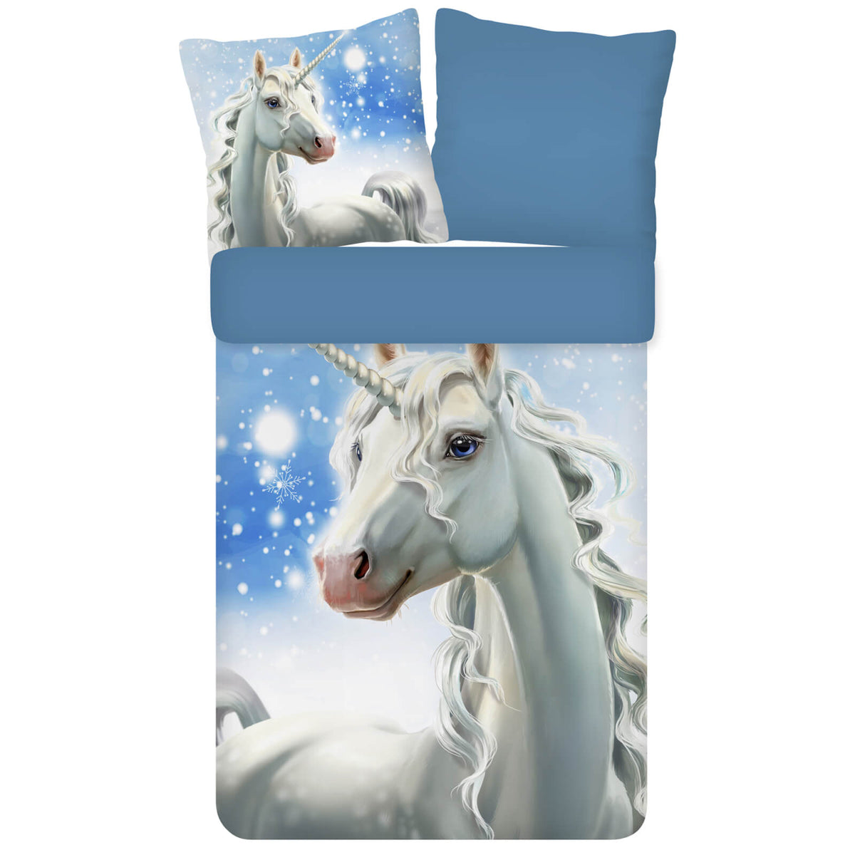 deckenbezug kissenbezug einhorn schnee flanell