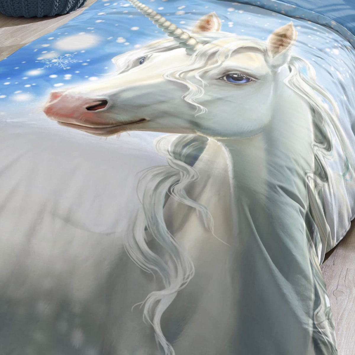 deckenbezug kissenbezug einhorn schnee flanell